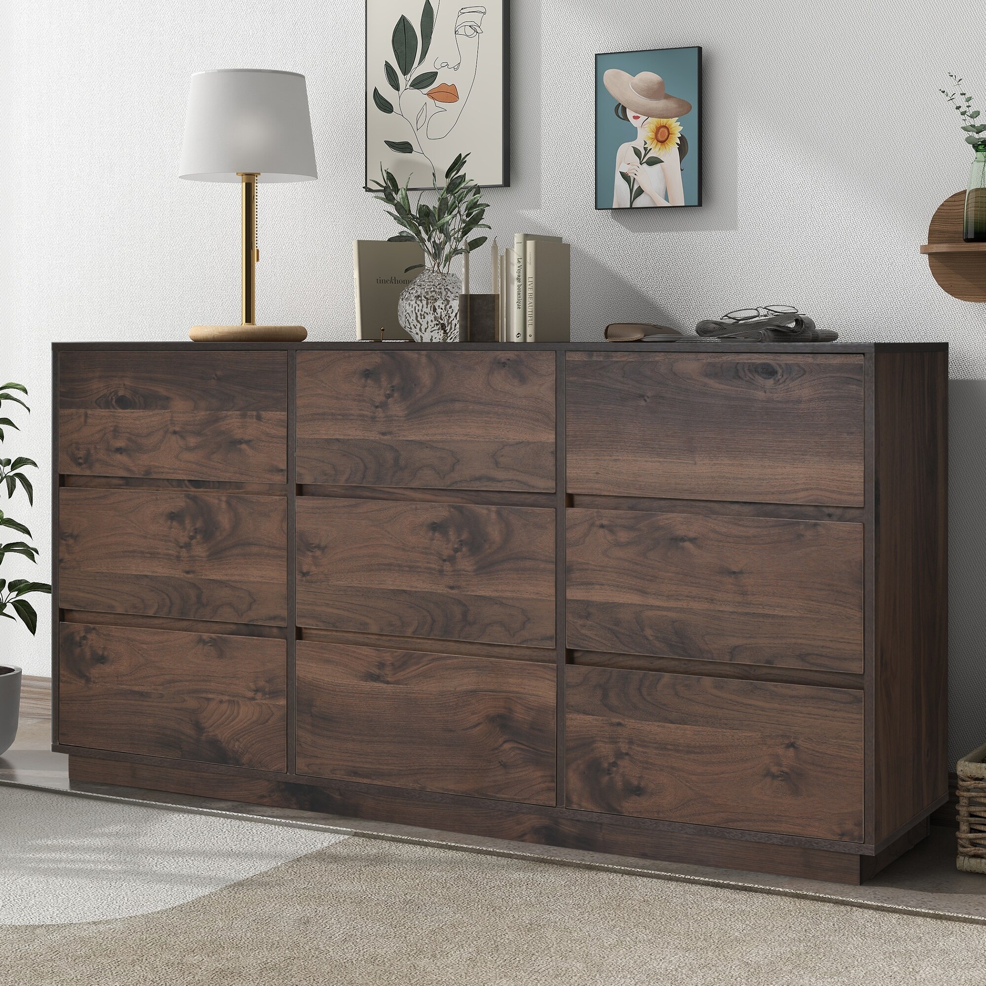 dark wood vintage dresser Garvee Tall 6 Drawer Wooden Chest With Carved Handles Tapered Legs Large Bedroom Storage Distressed Brown painted finish and can be customized to fit any space Farmhouse 6 Drawer Dresser for