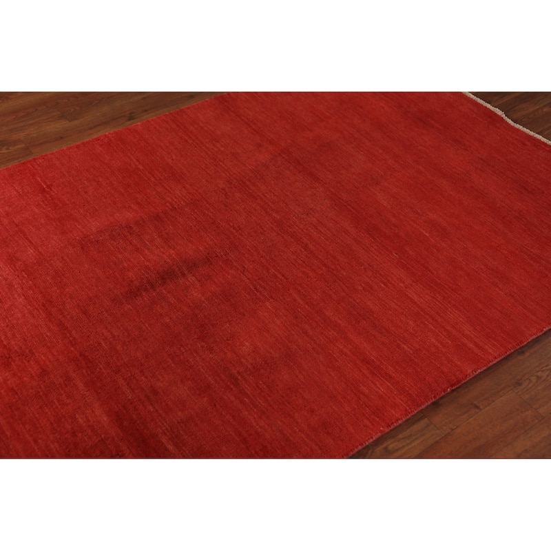 Red Gabbeh Modern Rug Hand-Knotted Oriental Wool Carpet - 3'11" x 5'11"
