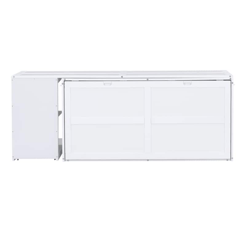 Solid Wood Queen Size Murphy Bed with Rotable Desk, Hidden Wall Murphy Bed Frame w/Slats Support for Bedroom/Apartment