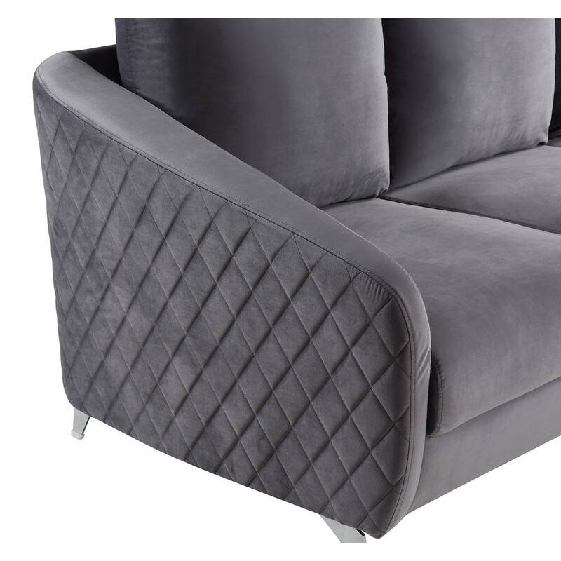 55" Gray Velvet Modern Chic Loveseat Couch