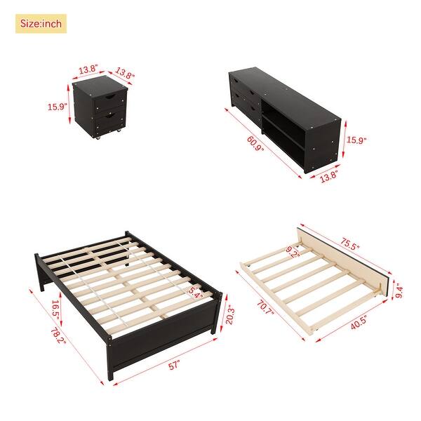 Espresso 3-Pieces Kids Bedroom Sets,1 Nightstand,Storage Box, Full Size