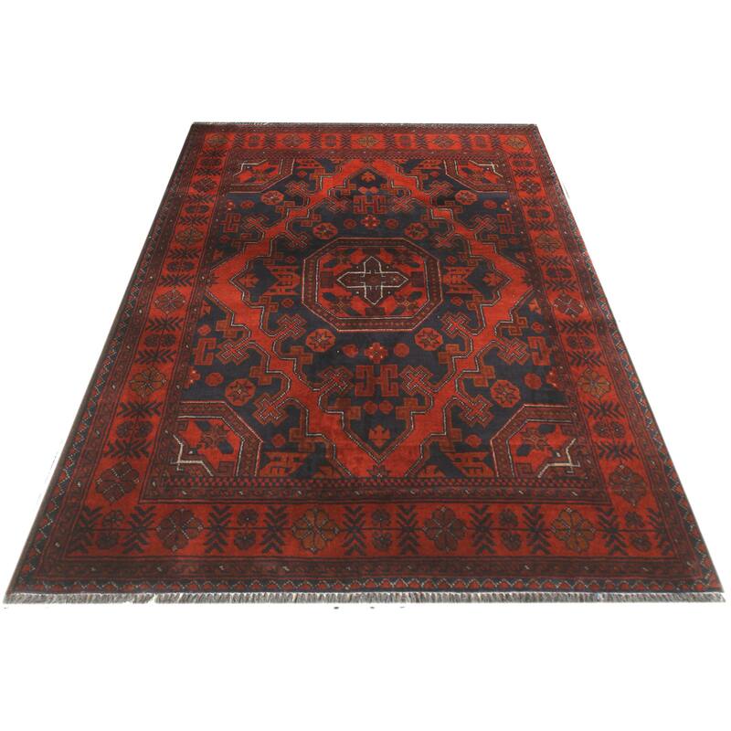 Tribal Biljik Khal Mohammadi Lincoln Red/Black Rug - 3'4'' x 4'9''
