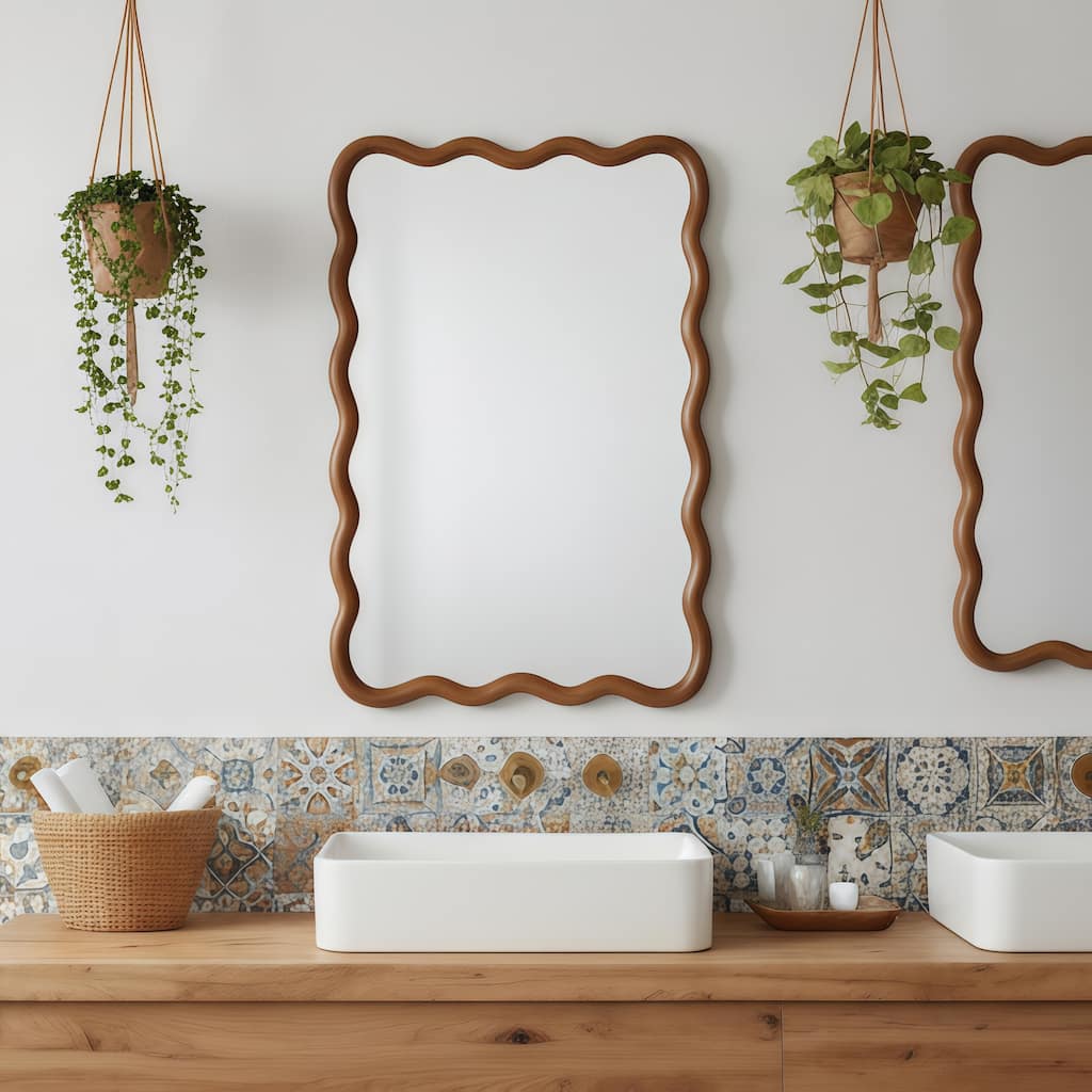 20"x30" Wavy Rectangle Solid Wood Frame Decorative Mirror,For Bedroom, Bathroom, Living Room, Entryway