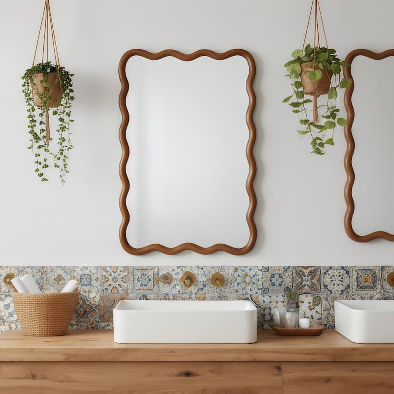 20"x30" Wavy Rectangle Solid Wood Frame Decorative Mirror