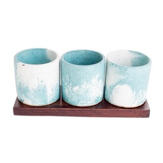Novica Handmade Abstract Waves Cement Mini Flower Pots With Mahogany ...