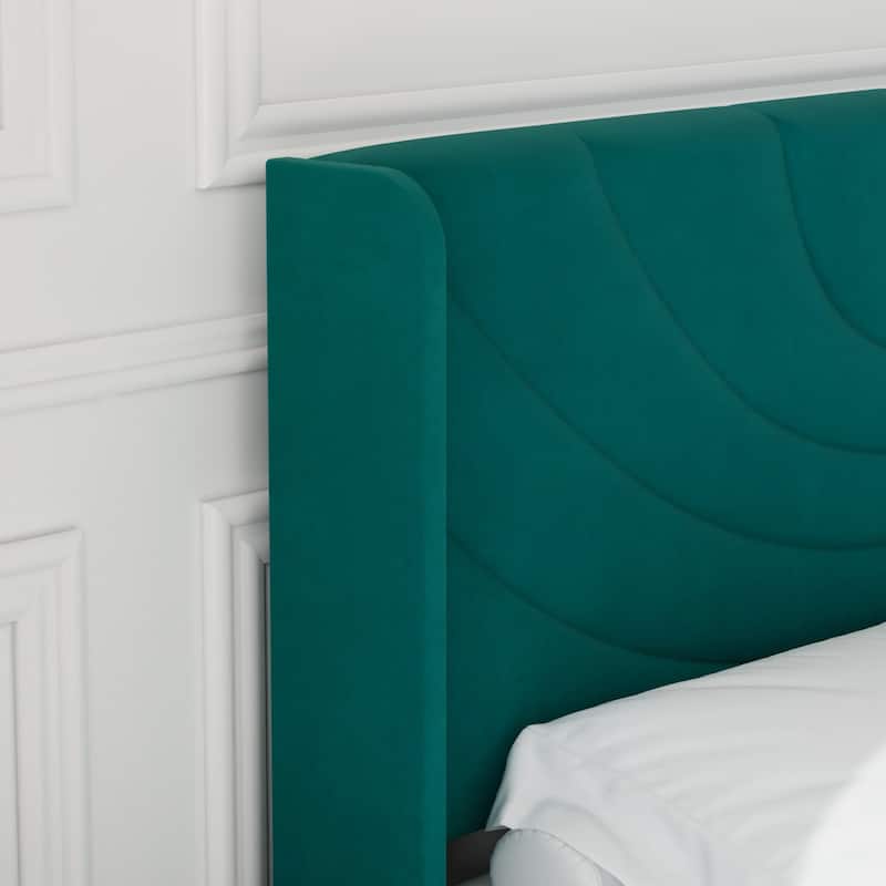 Javlergo Upholstered Bed Frame with Wingback Panel Headboard, No Box Spring Needed