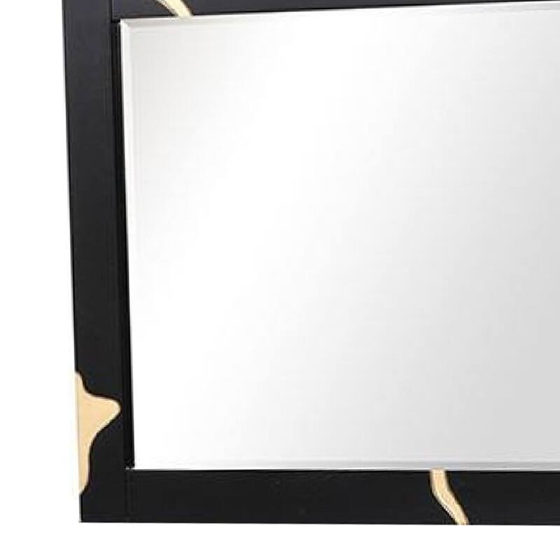 Goldie Dresser Mirror, Beveled Glass, Gold and Black Solid Wood, 35x52 - Black, Gold