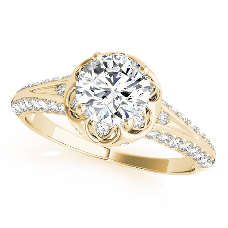 Auriya 14k Yellow Gold Lab Grown Round Diamond Halo Engagement Ring 0.50 to 5.00 ct. tw. (F-G VS) - 0.50 ct. center - 7