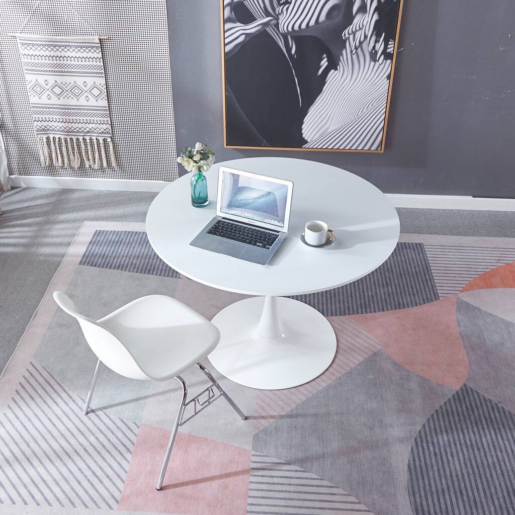 42" White Round Mdf Dining Table for 4-6 people