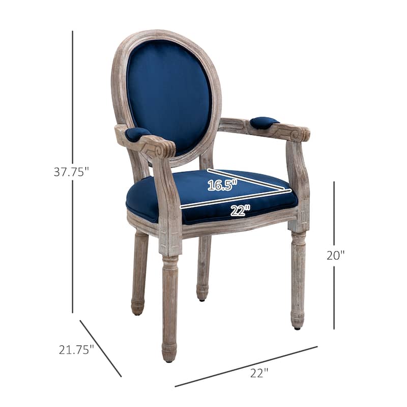 HOMCOM Vintage Dining Chair with Round Back, Thick Sponge Padded Seat and Section Armrest with Wood Frame - 21.75*37.75*22