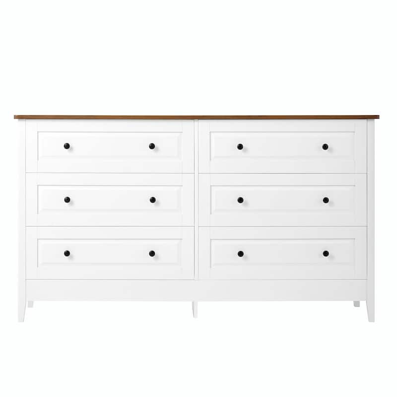 White 6-Drawer Dresser for Bedroom with Wide Drawers and Metal Handles