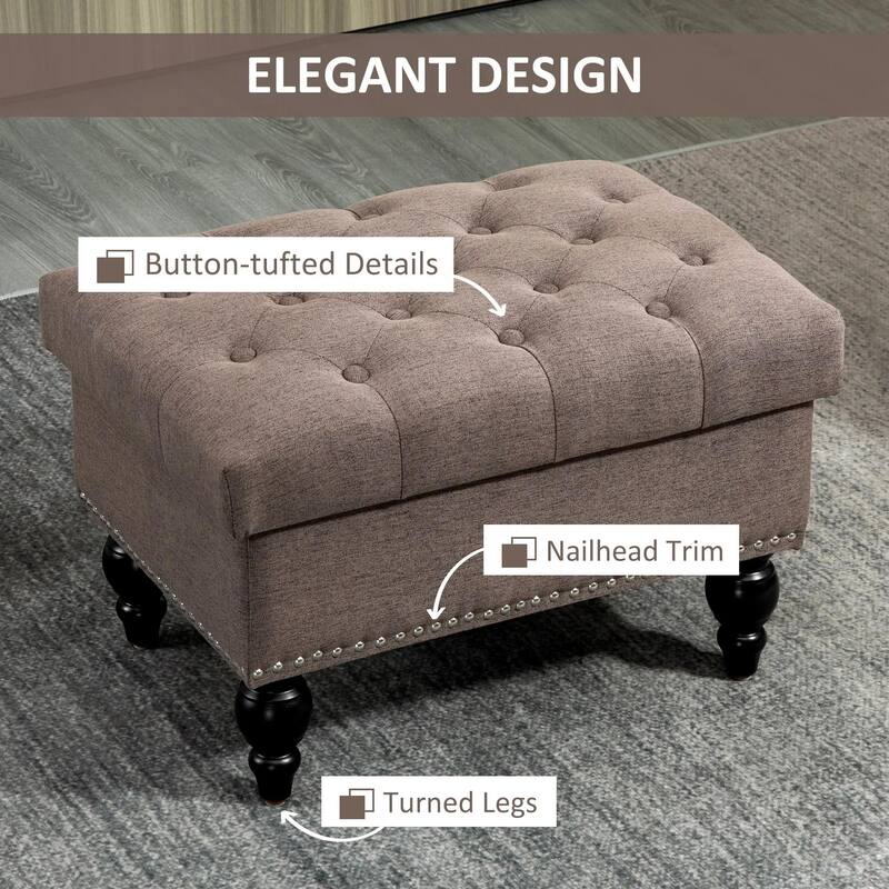 25" Storage Ottoman for Living Room with Removable Lid, Button-Tufted