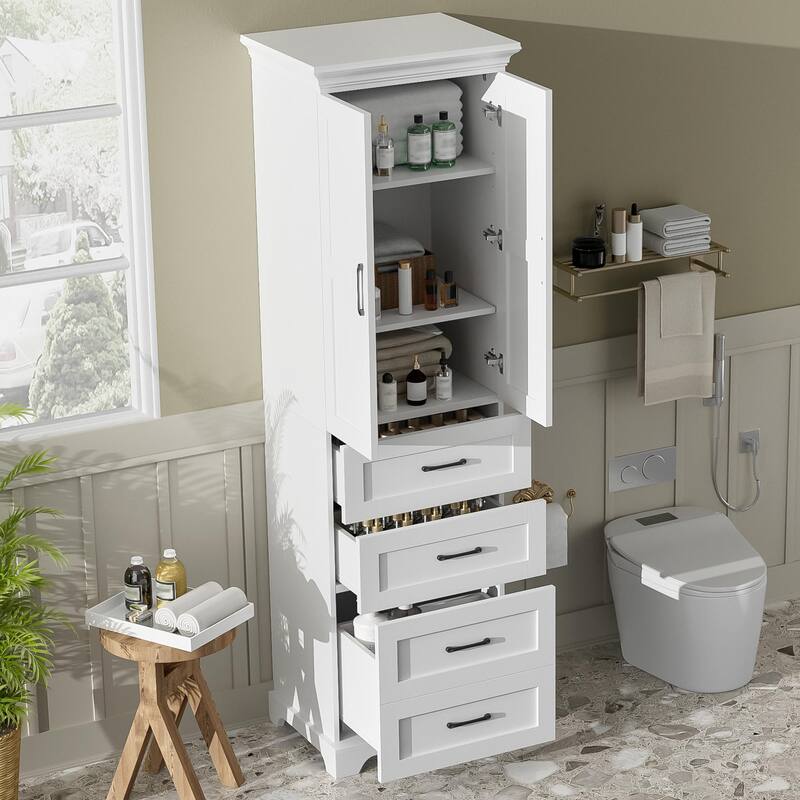 71.6" Free-Standing Bathroom Vanity with 2 Damping-Hinge Doors, 3 Drawers (Including 1 Deep Drawer), and Adjustable Shelves