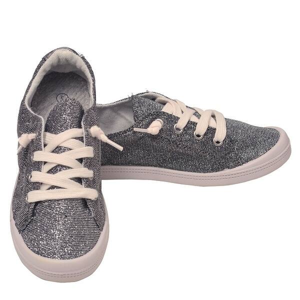 Shop Adult Silver Shimmery Texture Lace Up Closure Trendy Casual