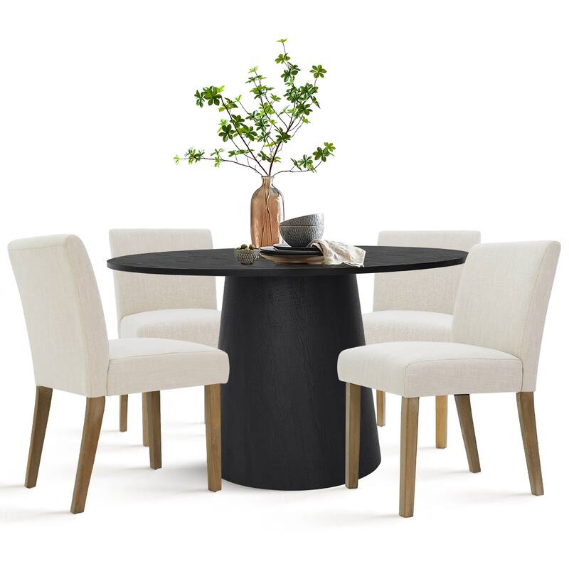 Round 46" Pedestal Dining Table Set with Upholstered Chairs for 4