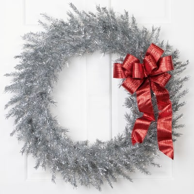 36" Silver Tinsel Artificial Christmas Wreath, Unlit
