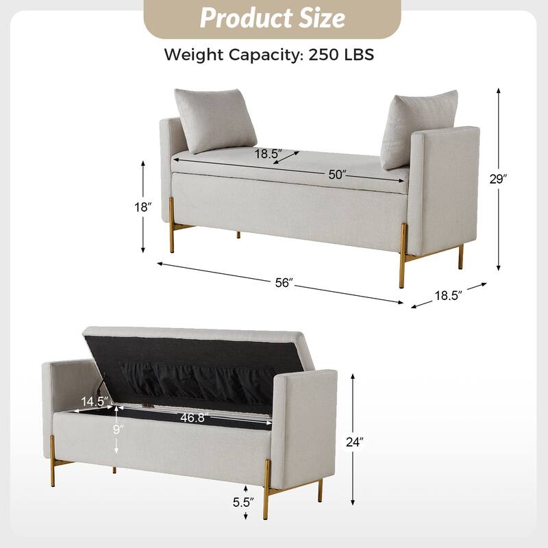 Angelus Upholstered Flip Top Storage Bench withTwo Pillows and Arms by HULALA HOME
