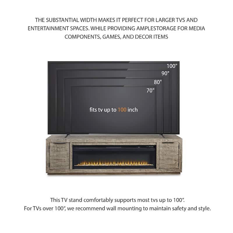 Signature Design by Ashley Krystanza 92" TV Stand for TVs up to 105" with Electric Fireplace - 92"W x 18"D x 25"H