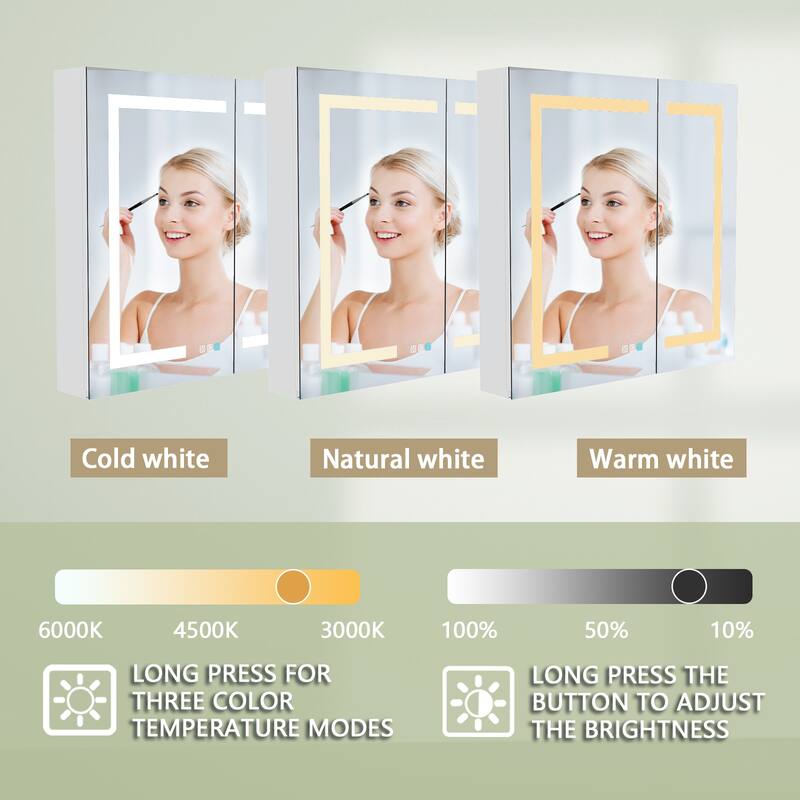 30'' x 30'' LED Lighted Bathroom Medicine Cabinet with Mirror,Recessed or Surface Mount,Defog, Stepless Dimming - 30'' x 30''