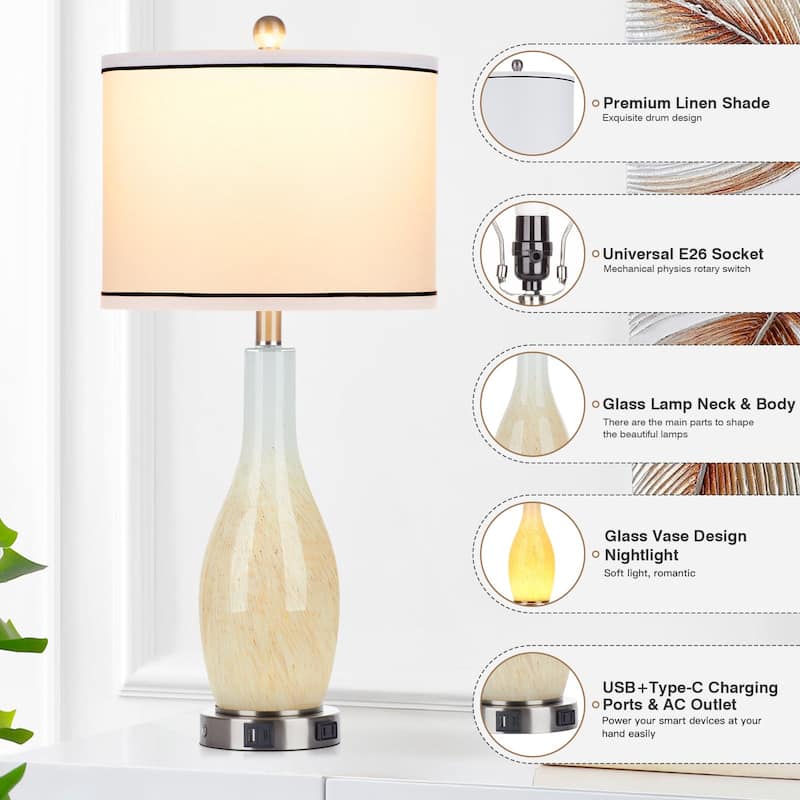 26.5'' Table Lamp with Nightlight 2in1 with Glass Vase Style (Set of 2) - 12'' x 12'' x 26.5'' (L x W x H)