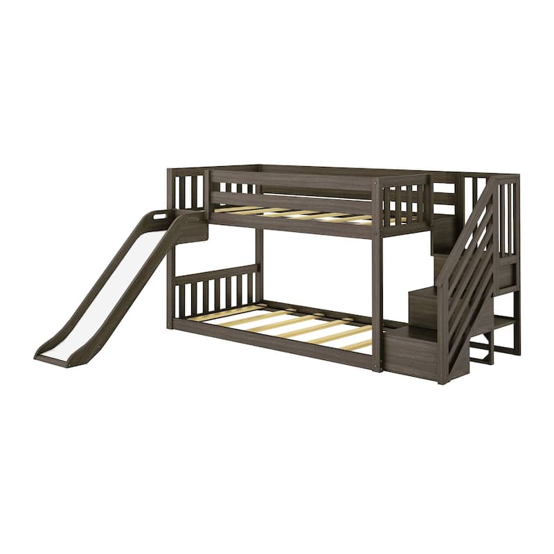 Max and Lily Classic Low Bunk with Stairs, Easy Slide and Curtain