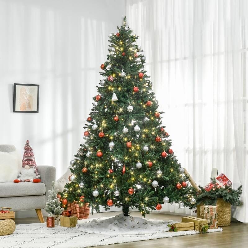 7ft Pre-Lit Full Douglas Fir Artificial Christmas Tree with Realistic Branches, 700 Warm White LED Lights and 2154 Tips - Green