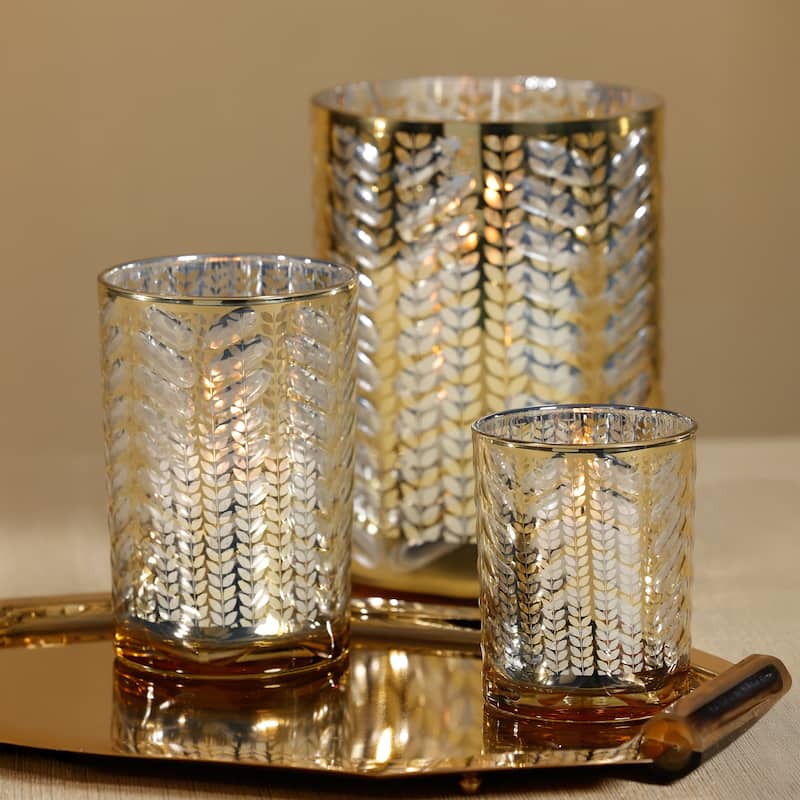 Laser-Etched Metallic Glass Hurricane Candle Holder