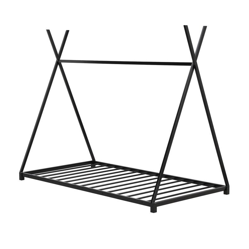 Metal Twin Size House Platform Bed with Triangle Structure