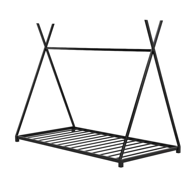 Metal Twin Size House Shaped Platform Bed with Triangle Structure