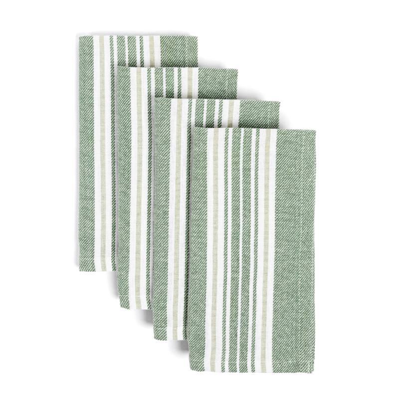 Over&back 100% Cotton Woven Striped Cloth Napkins - Machine Washable - Set of 4 - Green