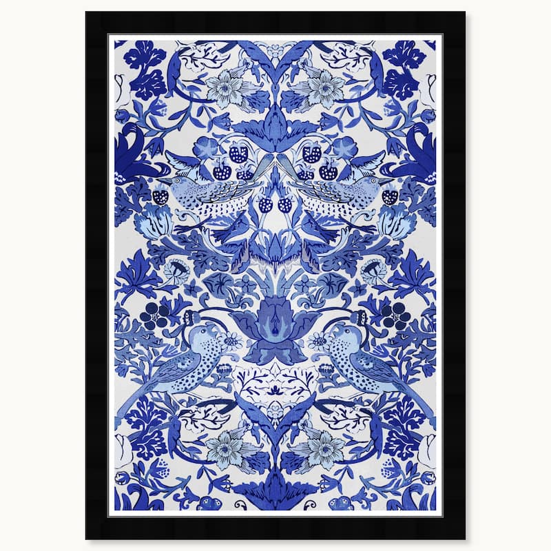 Wynwood Studio Tropical Collage Blue Framed Tropical Chinoiserie Art Prints - 15 x 21 - Black