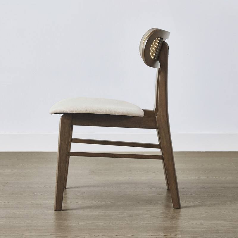 Spruce & Spring Modern Upholstered Dining Chair with Handwoven Rattan Back