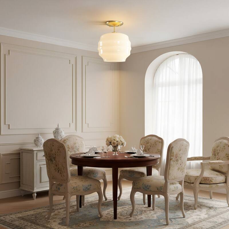 1-Light Retro Modern Glass Gold Flush Mount Ceiling Light for Living Room & Bedroom - 9.4 in. W x 11 in. H