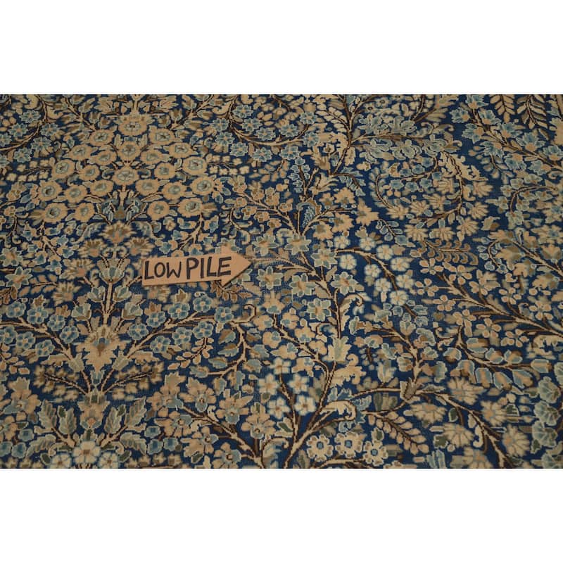 Hand Knotted Oriental 100% Wool Carpet Traditional All-Over Navy Blue & Blues Kerman Area Rug - 12' 10'' X 9' 9''