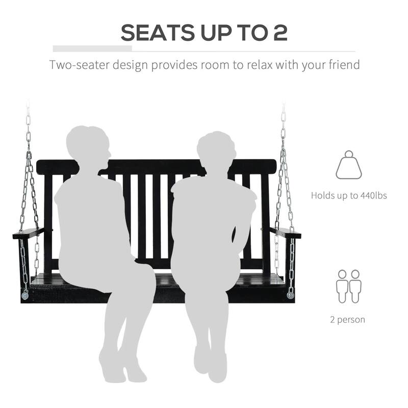 2-Seat Hanging Porch Swing, Slatted Design, Chains, 440 lbs Capacity