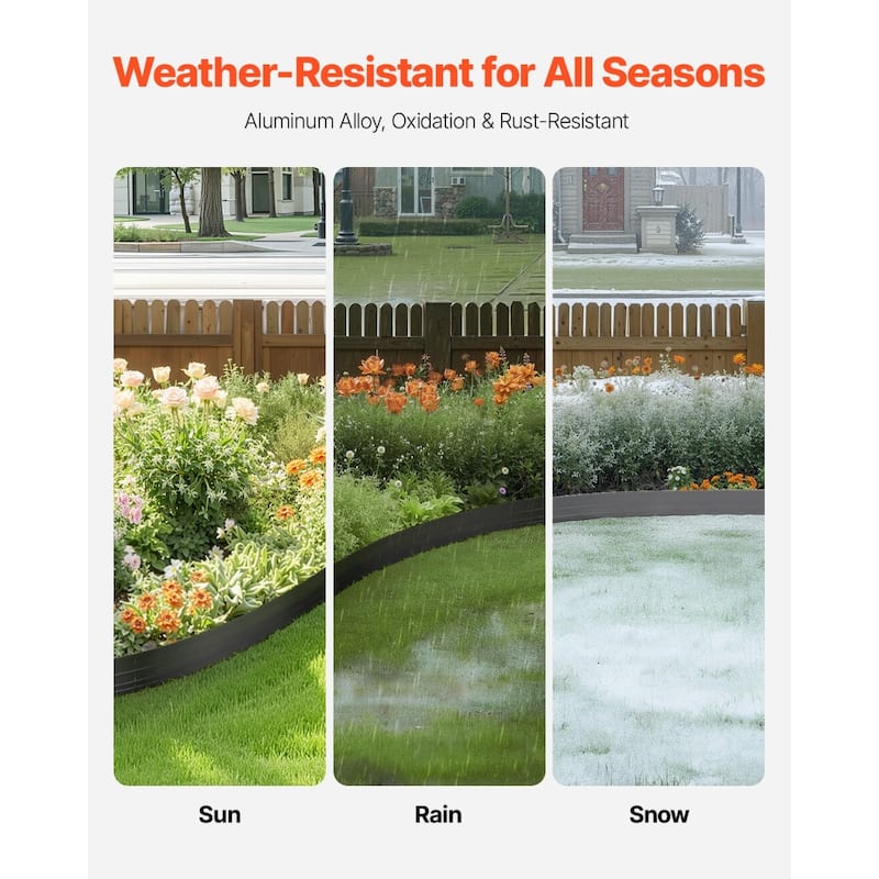 Black Aluminum Edging Kit with Nails, 10pcs Flexible Garden Border - 60” L x 1.69” H