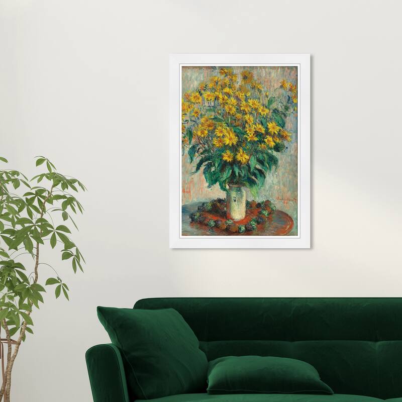 Wynwood Studio Prints Floral and Botanical Claude Monet - Jerusalem Artichoke Flowers Traditional Wall Art Canvas Print - 21.0 x 15.0 - White