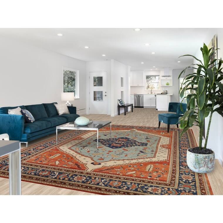 Blue & Orange Sultanabad Vegetable Dye Rug Hand-Knotted Wool Carpet - 8'11" x 12'2"