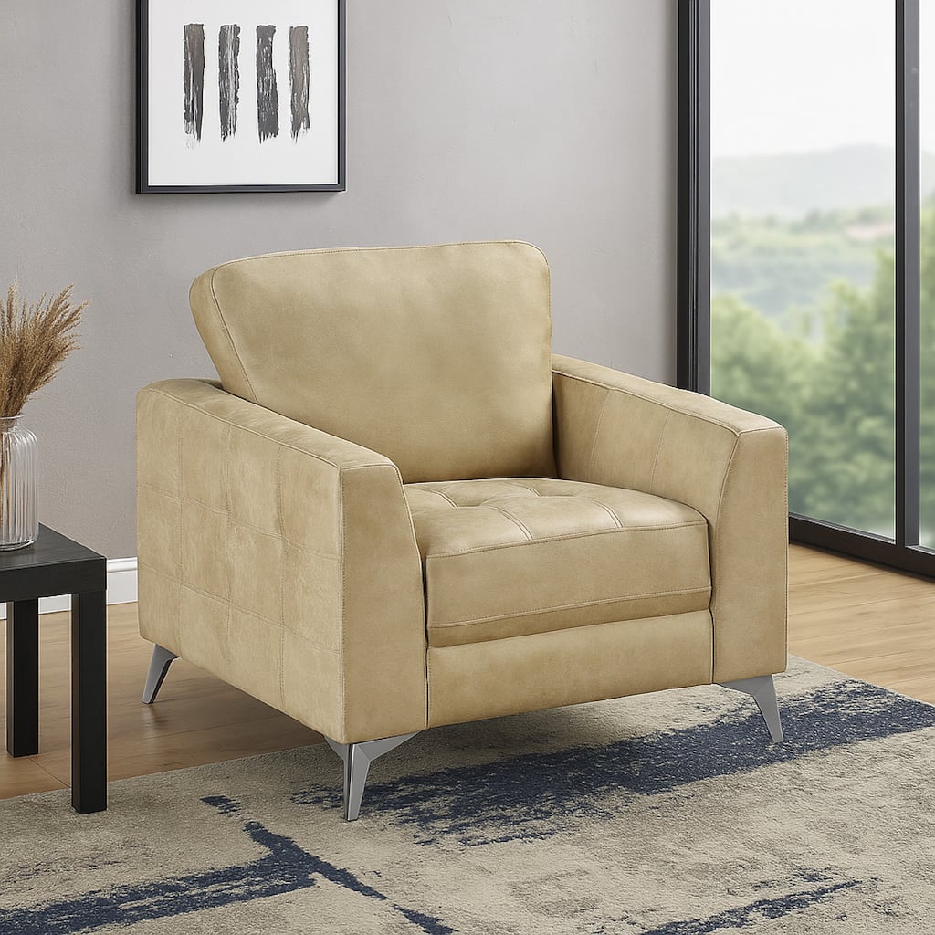 Casie Accent Armchair, Sand Brown Microfiber Foam, Chrome Legs