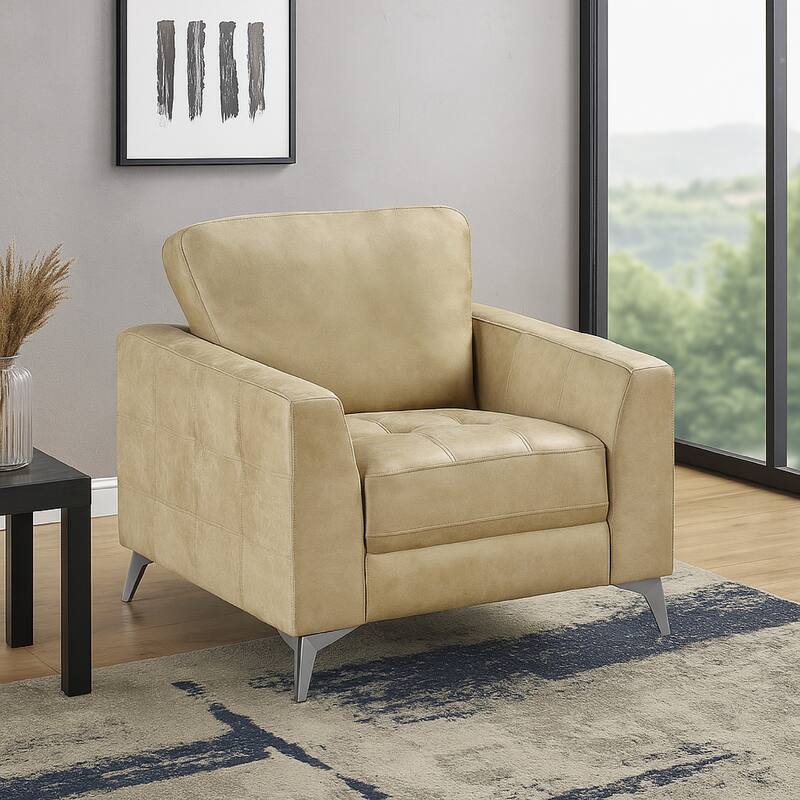 Casie Accent Armchair, Sand Brown Microfiber Foam, Chrome Legs