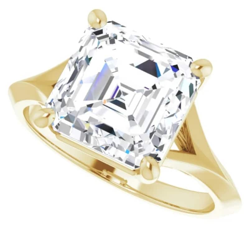4Ct Moissanite Asscher Cut Engagement Solitaire Ring 14k White or Yellow Gold
