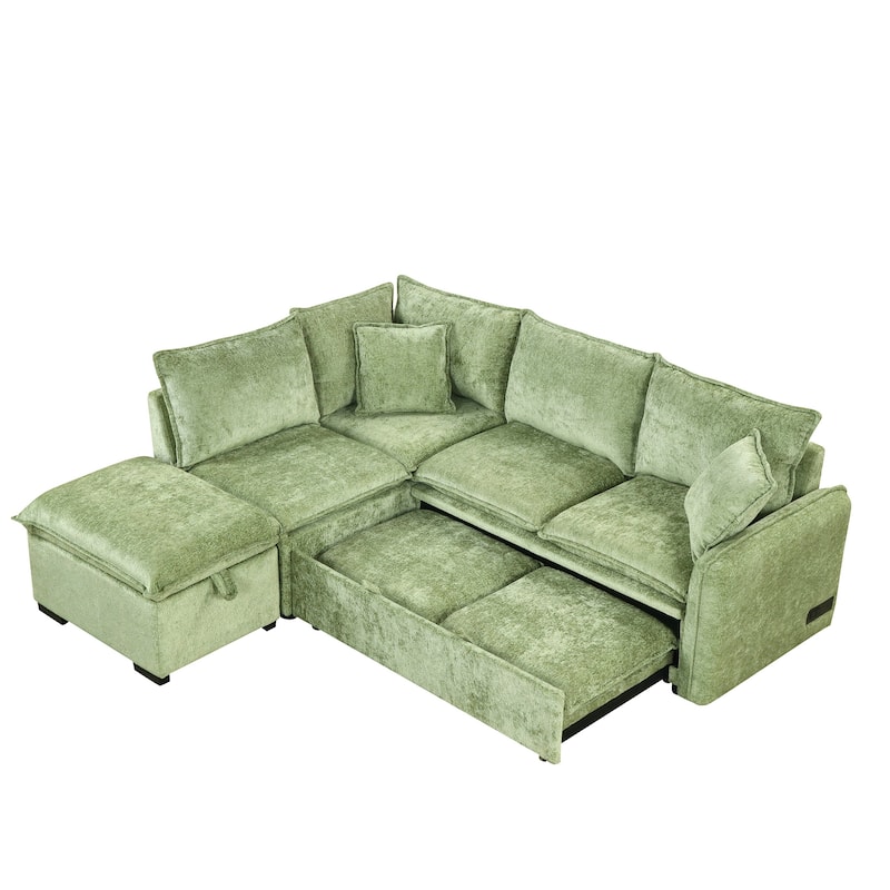 82.67" Chenille L-Shaped Sleeper Sofa Bed with Storage & USB