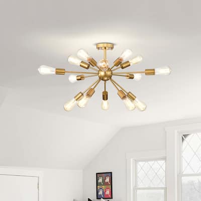 Lorena Sputnik Brushed Brass 15-Light Industrial Flush Mount