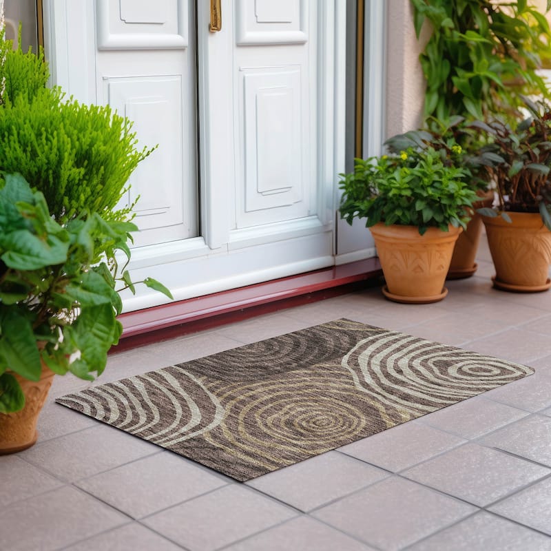 Machine Washable Indoor/ Outdoor Chantille Contemporary Dimensions Rug - Fudge - 1'8" x 2'6"