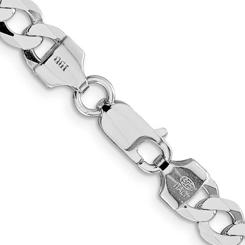 Curata 925 Sterling Silver Rhodium Plated 6.8mm Flat Curb Chain Necklace