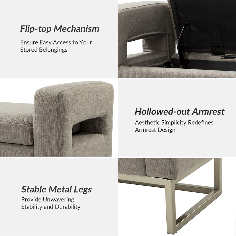 Diana Modern Upholstered Filp-Top Storage Bench with Sturdy Metal Legs