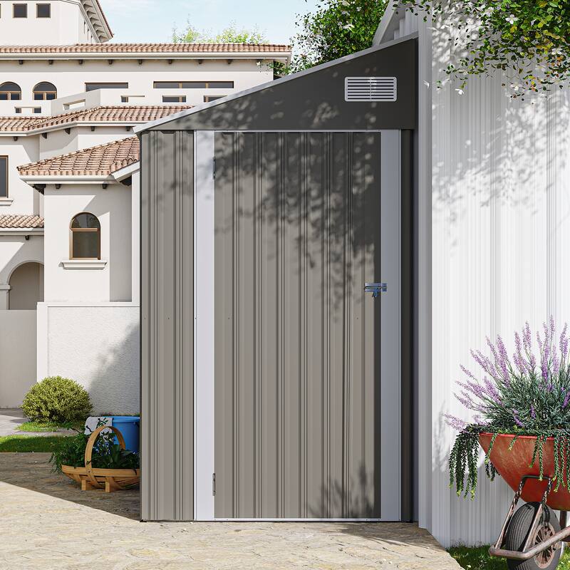 4*8FT Storage Shed, Single Hinge Door, Solid Structural Design, Good Ventilation, Surface With Protective Film