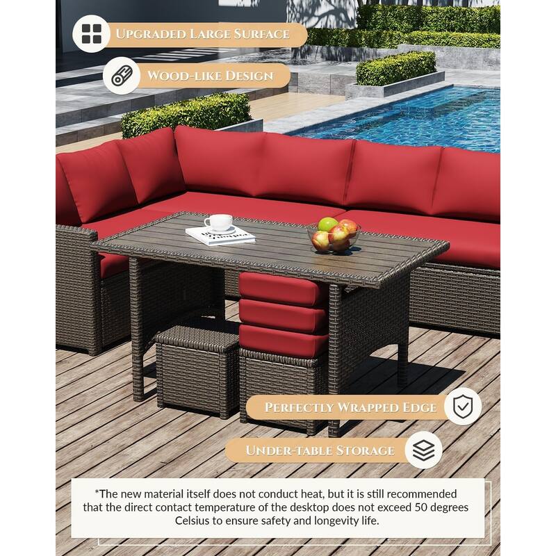 AECOJOY 7 Pieces Patio Furniture Set Outdoor Sectional Sofa Rattan Conversation Set