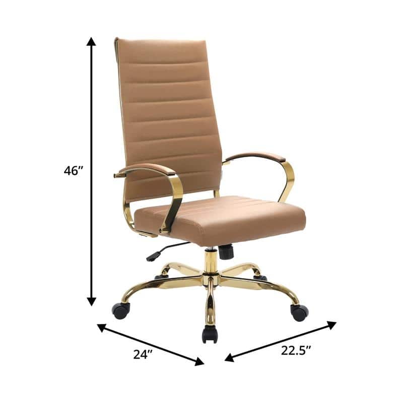 LeisureMod Benmar High-Back Leather Office Chair With Gold Frame - Red - 24.5"Dx22.5"Wx46"H