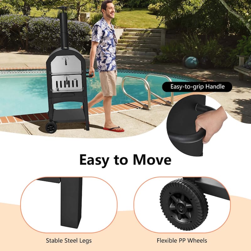 Costway Outdoor Pizza Oven Wood Fire Pizza Maker Grill w/ Pizza Stone - See Details